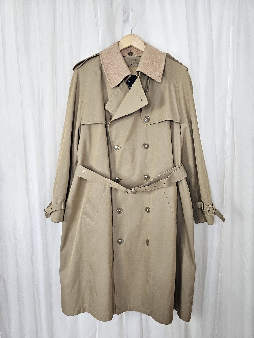 Misty Harbor Men's Double-Breasted Trench Coat in Tan-Khaki with Wool Lining 42